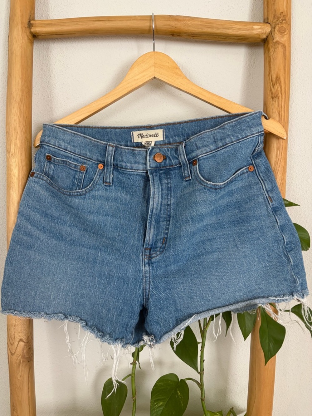 Madewell Light Blue High-Rise Frayed Hem Denim Shorts